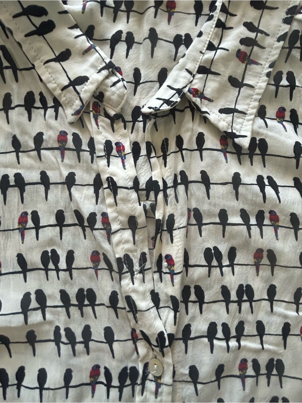 Jane and Delancey Cream Shirt with Black Bird Print - Picture 3 of 7